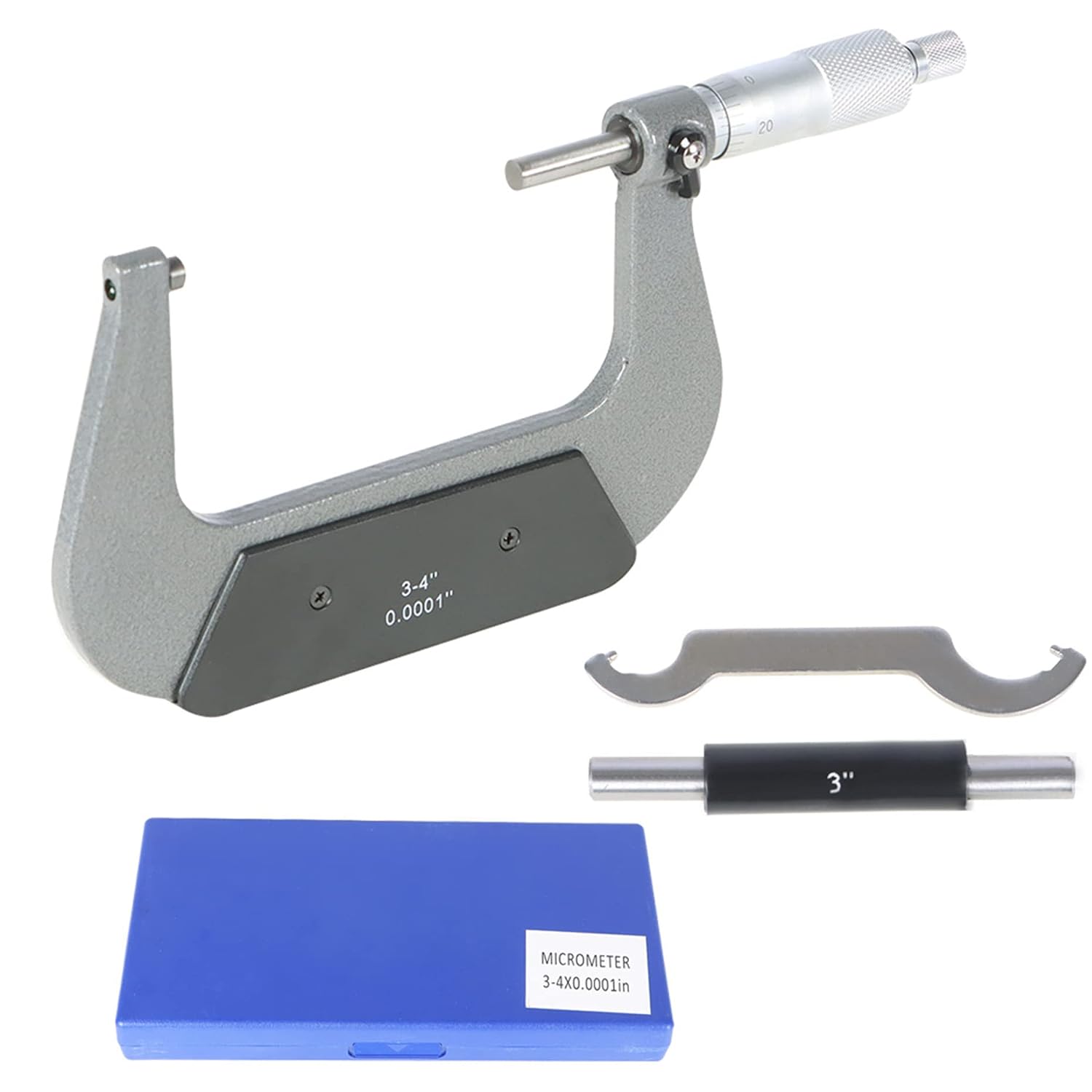 kimllier 3-4 Inch Accuracy Outside Diameter Micrometer Accuracy 0.0001 Inch Carbide with Ratchet Stop Thimble