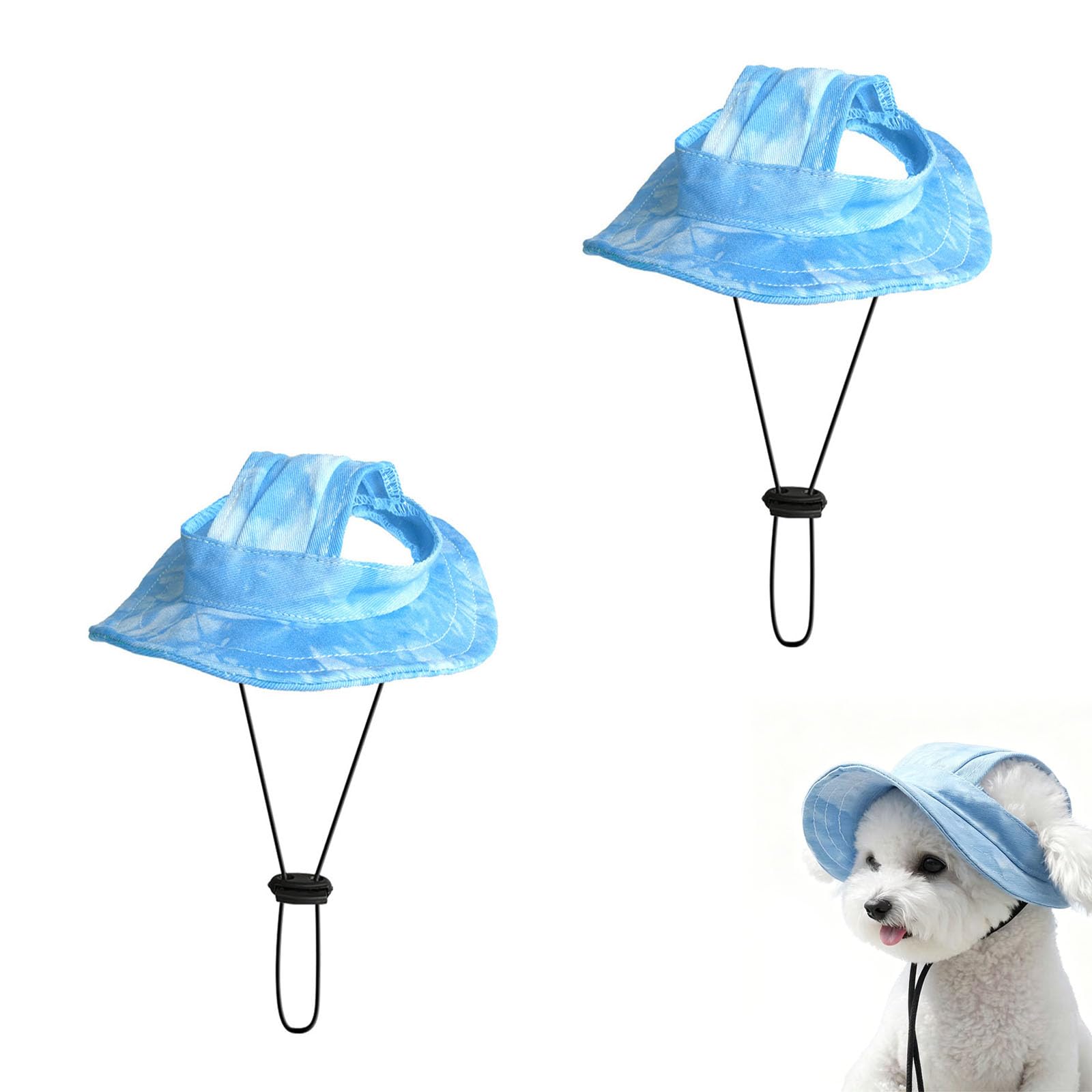 Dog Baseball Cap for Small Medium Dogs, 2026 New UV Sun Protection Dog Hat, Canvas Pet Summer Beach Peaked Cap with Ear Holes Adjustable Neck Strap (2*Blue, M)