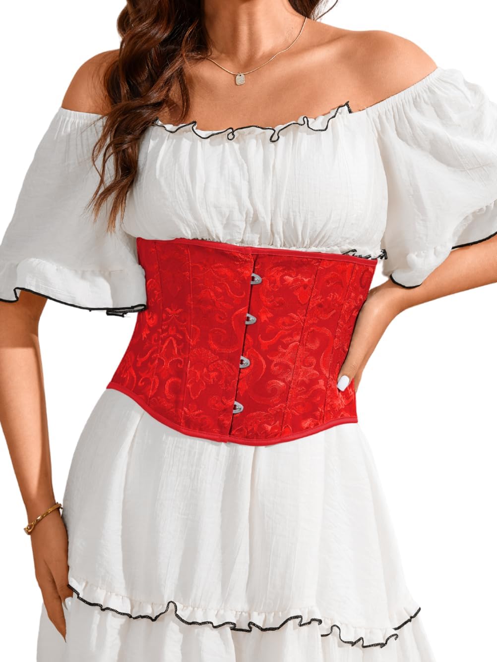 Women's Jacquard Underbust Corset Belt Fit Sizes 0-14, Vintage Waist Cincher for Renaissance & Daily Cosplay
