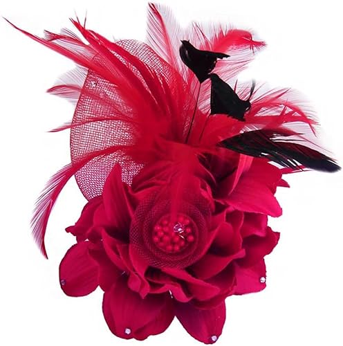 Elegante broche de flores para mujer, con plumas, bodas, fiestas, bailes, banquetes, tocados, horquillas para el cabello, sombrero, solapa, chal,