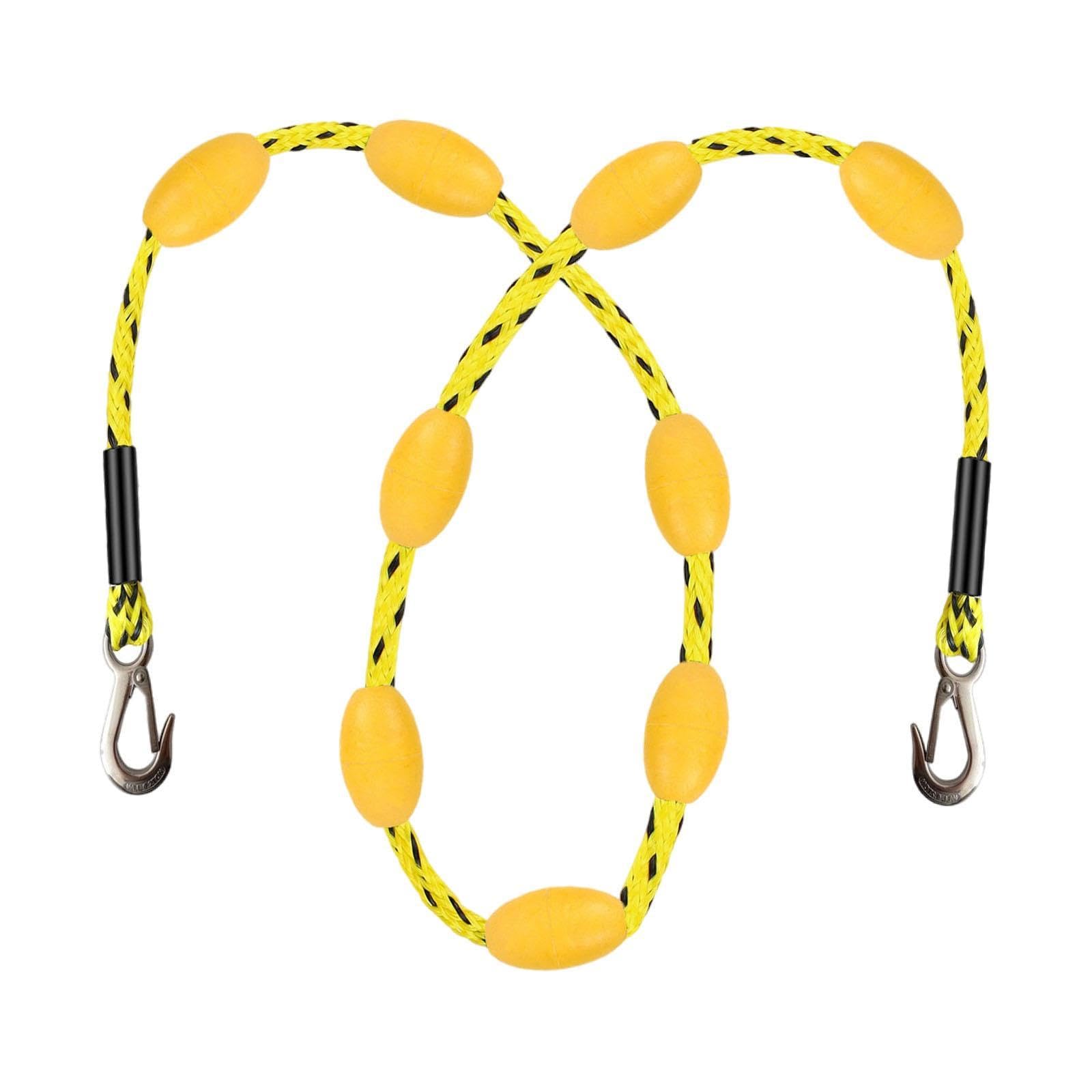 Menolana 60ft Tow Rope, W/Floats for 1 to 6 Riders, Watersport Accessories, Heavy Duty with Hook, Boating Tow Rope, Towable Tube, Yellow Black Spots