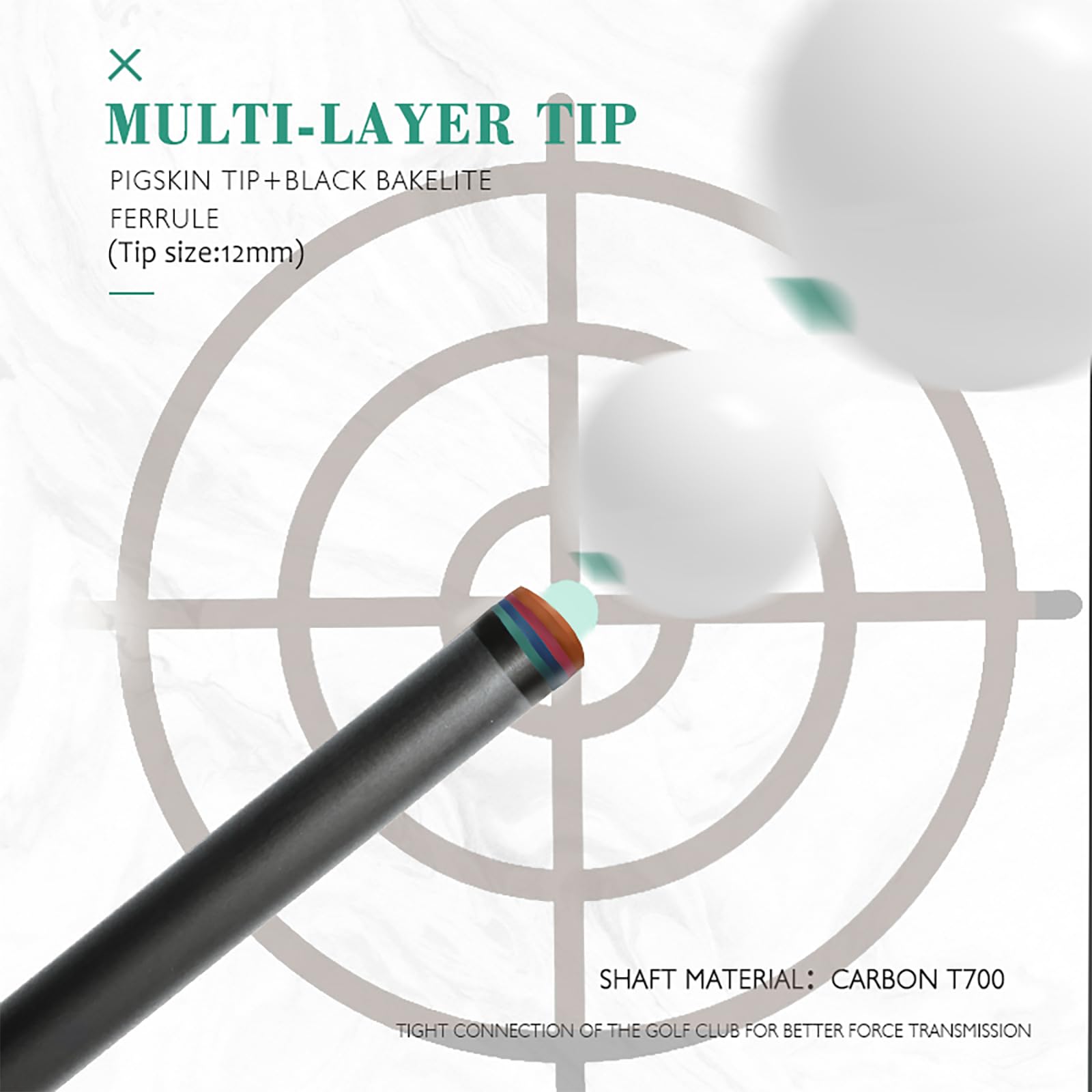 KHEALING Taco de billar de fibra de carbono de 58 pulgadas, estructura 1/2, conector de 3 dientes, punta de 12,4 mm, 540-567 g, adecuada para jugadores de billar profesionales