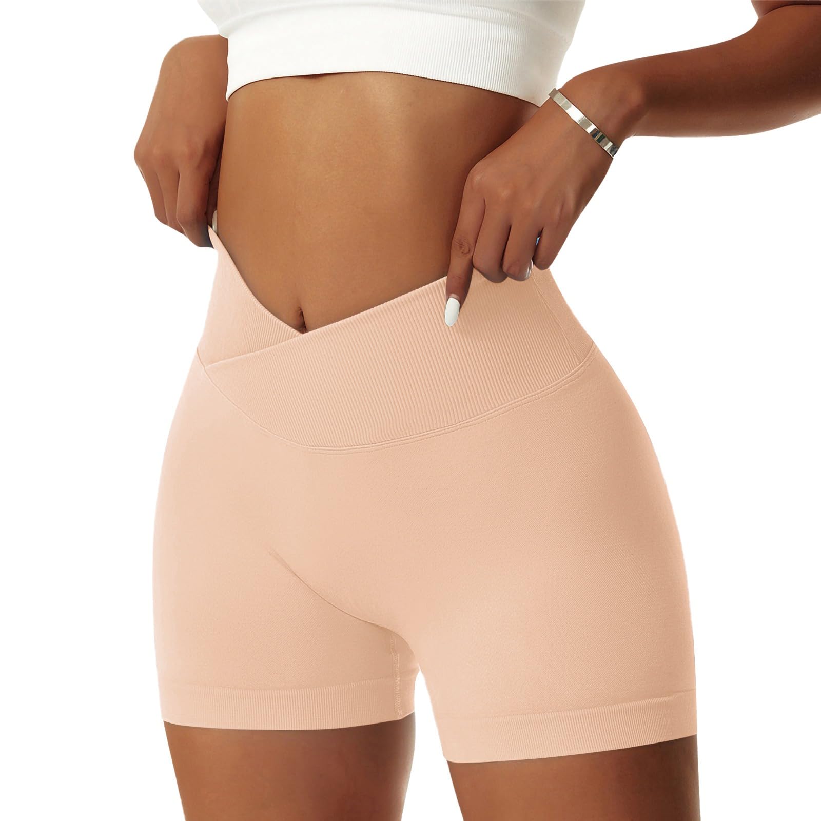 Vertvie Damen Gym Shorts V Cross Stretch Push Up Yoga Shorts Booty Scrunch Fitness Hosen Kurz High Waist Nahtlos Workout Sportshorts Butt Lift Kurze Leggings Sommer