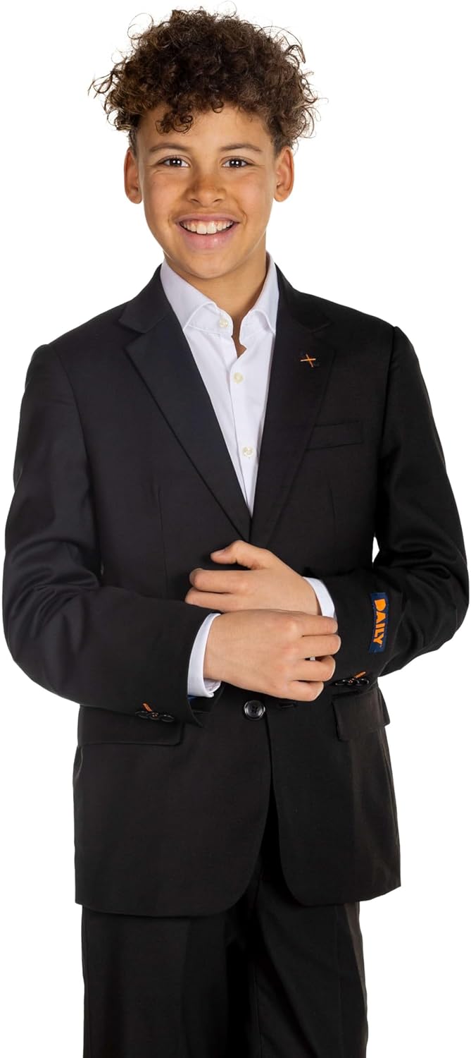 Opposuits Daily Formal Teens Suit - Casual Wedding Outfit - Slim Fit - Including Blazer and Pants - Black - Size: 10 Years