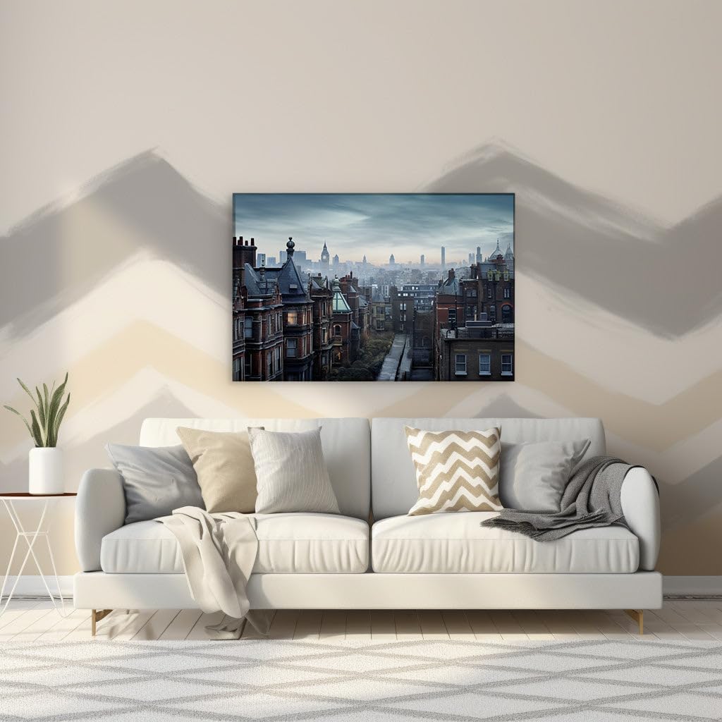 Canvas for Living room. Historic Charm Meets Modern Majesty in London's Moody Cityscape, 27 x 18 inch Canvas Wall Art - Mid Century Modern - Modern Home Decor