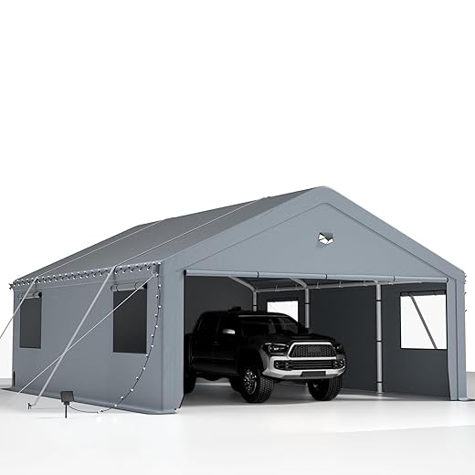 2 Car Carports 20X20 Heavy Duty,Carport Canopy,Car Port with 180G Removable Side Walls,Portable Car Port Garage,Car Shelter All Weather,Gray