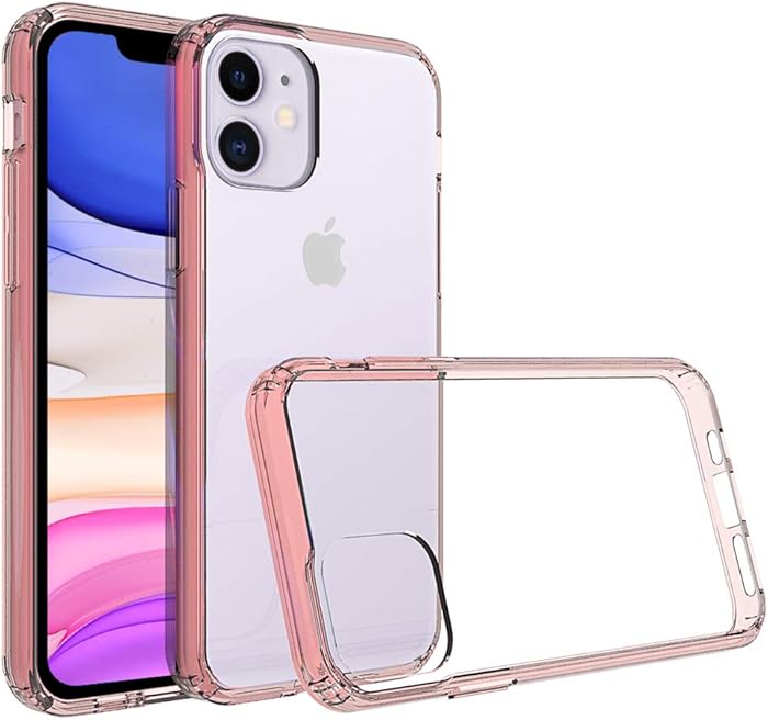 Olixar for iPhone 11 Bumper Case - Hard Tough Cover - Crystal Clear Back - Wireless Charging Compatible - ExoShield - Shock Protection - Rose Gold & Clear