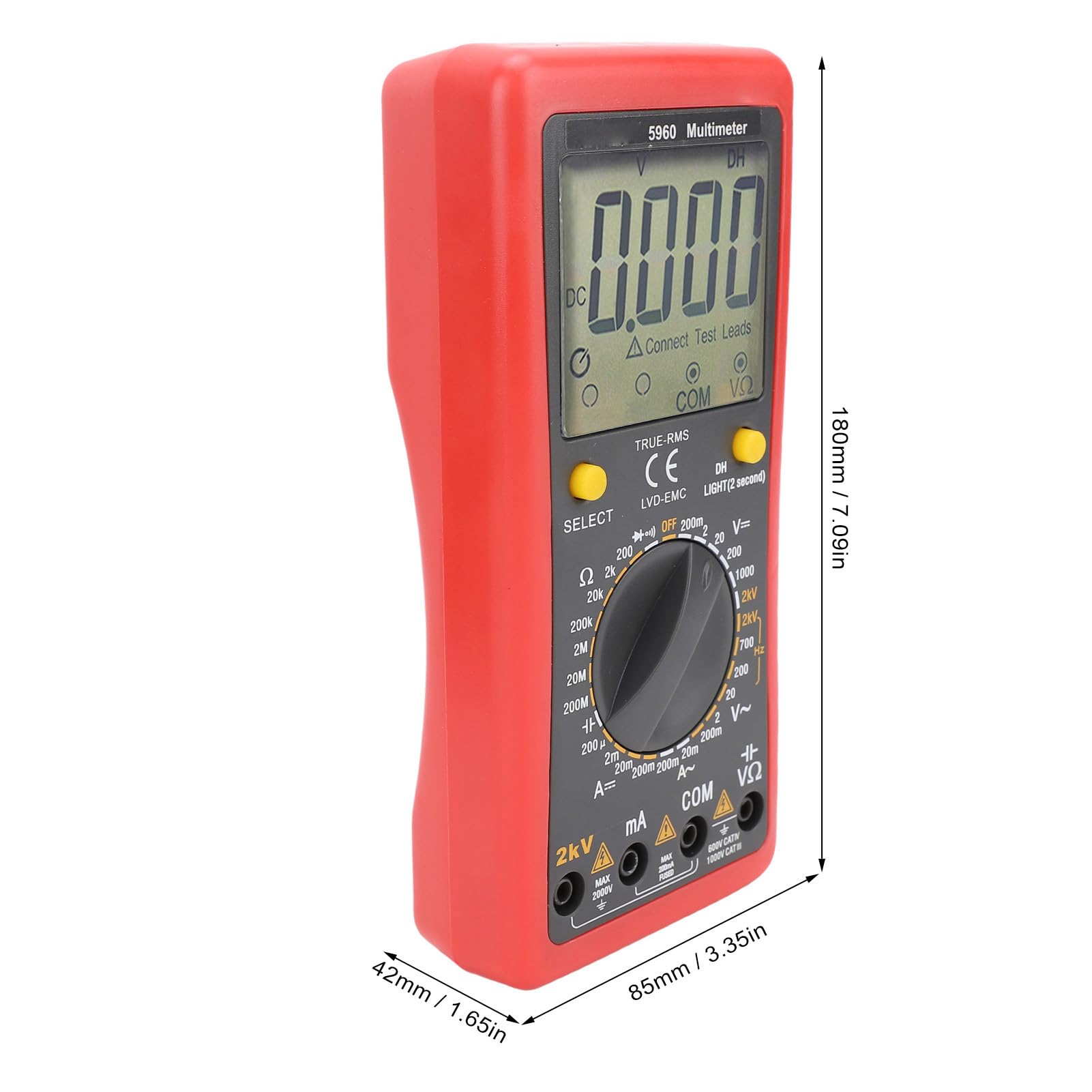 Multimetro Digitale, 2000v 200MA 20MΩ Tester di Tensione Professionale con Voltmetro CC CC, Misura Accuratamente la Tensione, la Corrente, la Resistenza, la capacità e il Dioodo