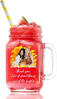 Personalized Photo&Text Mason Jar for Family Friends Custom Drinkware Glassware Cup Gift Glass for Besties Birthdays Holiday Weddings Xmas Valentine's Day（16oz,Includes Metal Lid and Plastic Straw
