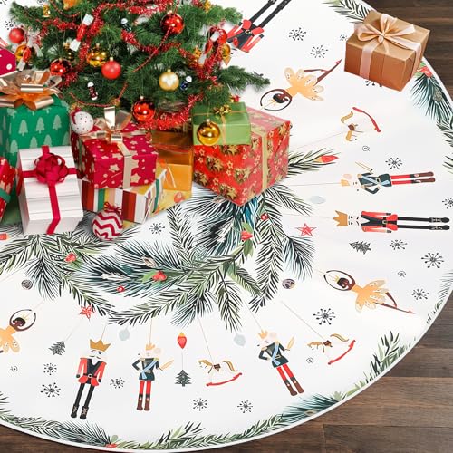 HGRGHH Weihnachtsbaum Decke 120cm, Weihnachtsbaumdecke Rund Mit Schneeflocken/Weihnachtsbaum/Mode Blattmuster, Grün Christbaumdecke Tannenbaum Decke für Urlaub Party Deko