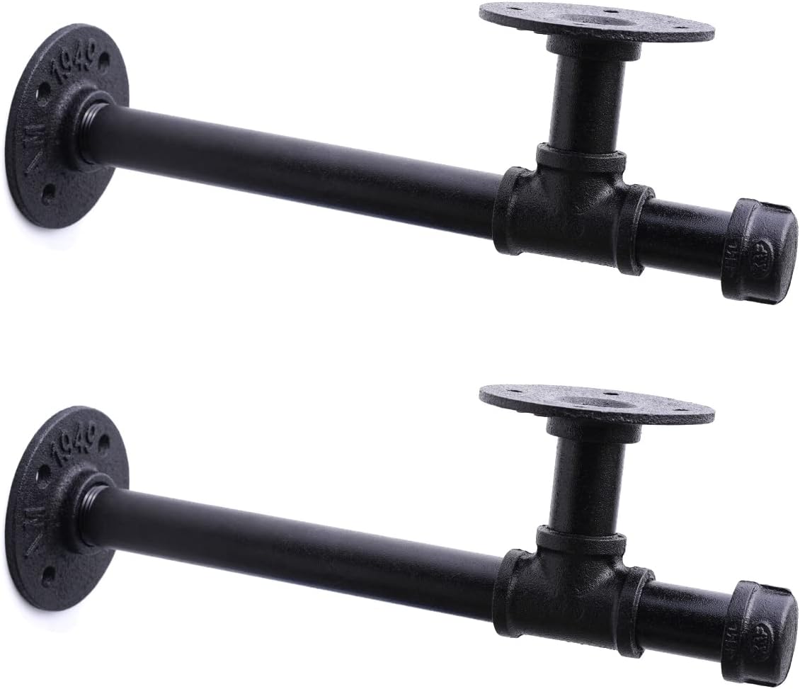 3/4" Industrial Pipe Shelf Brackets, Black Iron Wall Mounted DIY Shelving Brackets
