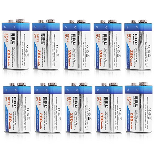 EBL 9V Rechargeable Batteries Ni-MH 280mAh, 10 Counts