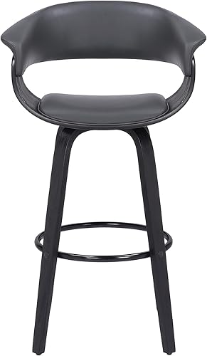 Miniatura 69 de Armen Living Jayden - Taburete de bar moderno giratorio de piel sintética gris y madera de nogal de 26 pulgadas para encimera de isla de cocina