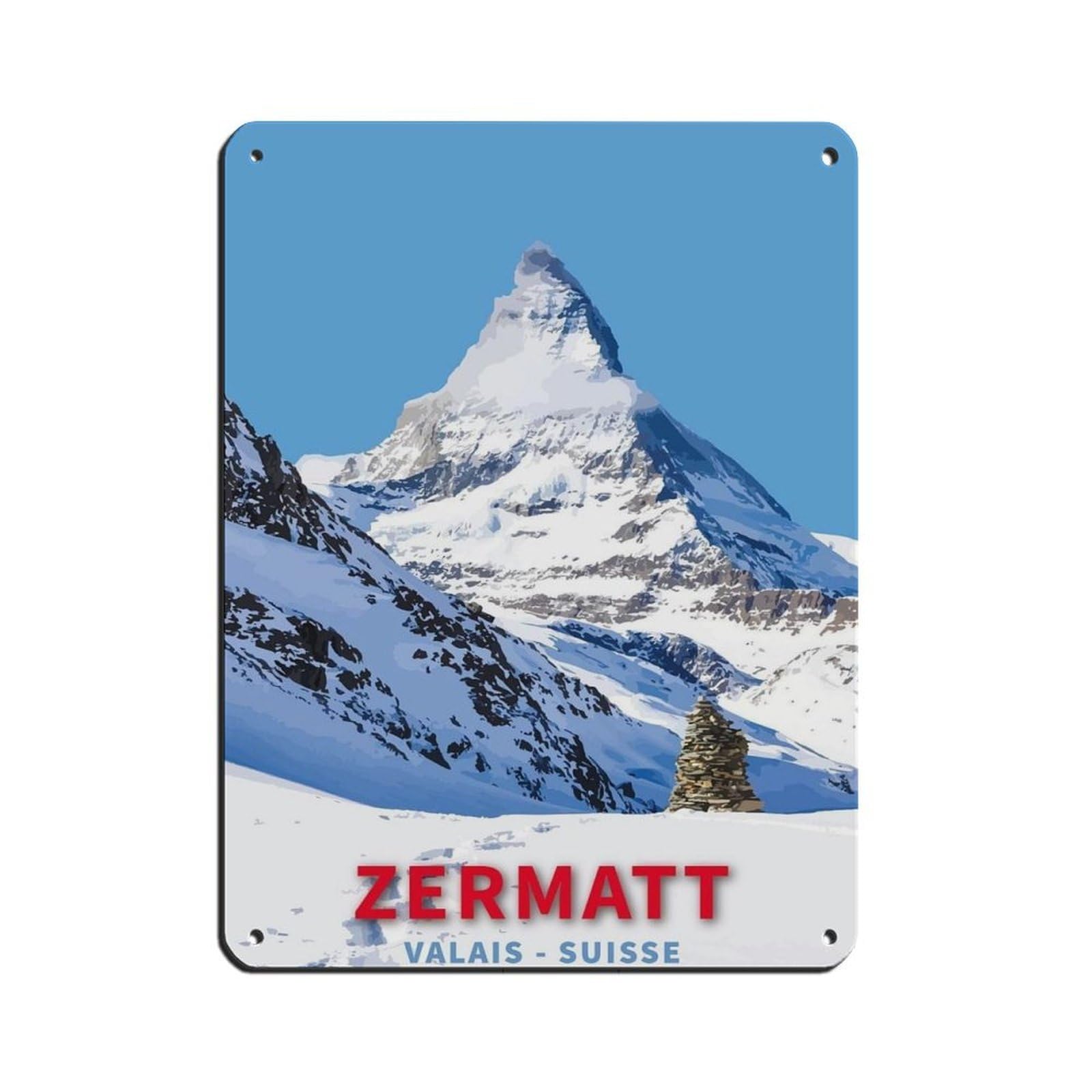 Skiing Travel Poster Zermatt Ski Switzerland Travel Tin Sign Vintage Metal Pub Club Cafe Bar Home Wall Art Decoration Poster Retro 12x16inch(30x40cm)