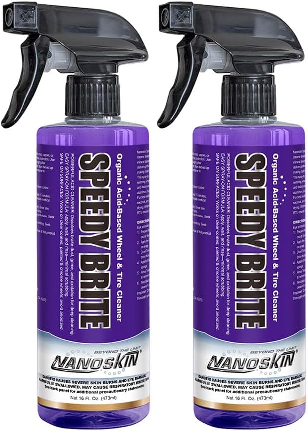 Nanoskin SPEEDY BRITE Pro Grade Wheel & Tire Acid Cleaner, 32 Oz. (2x16Oz) - Chrome & Coated Wheel Safe, Cleaning with Organic Acid | Removes Brake Dust & Road Grime for Auto Detailing, Body Shop Safe