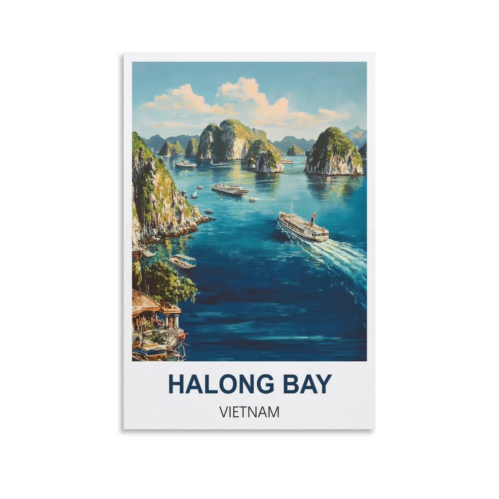 FJIWECWSQ Halong Bay Vietnam Vintage Travel Poster 08x12inch(20x30cm) Canvas Wall Art Painting Prints
