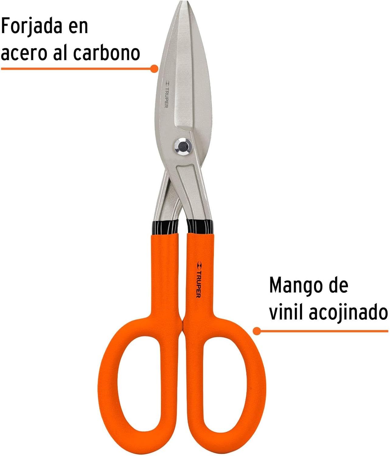 Truper 14" Hojalatero Scissors, Heavy-Duty Compact, Orange, Alloy Steel