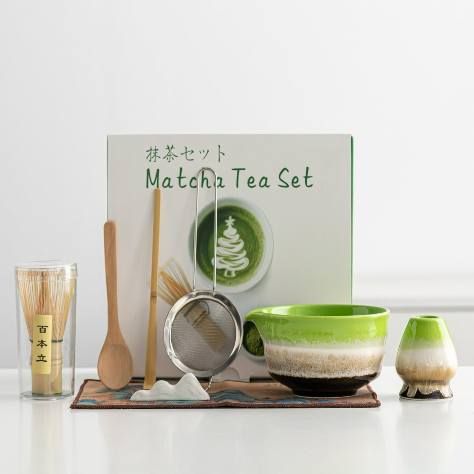 Matcha Set 8 Piece Bamboo Chasen Whisk Ceramic Bowl Beginner Tea Ceremony