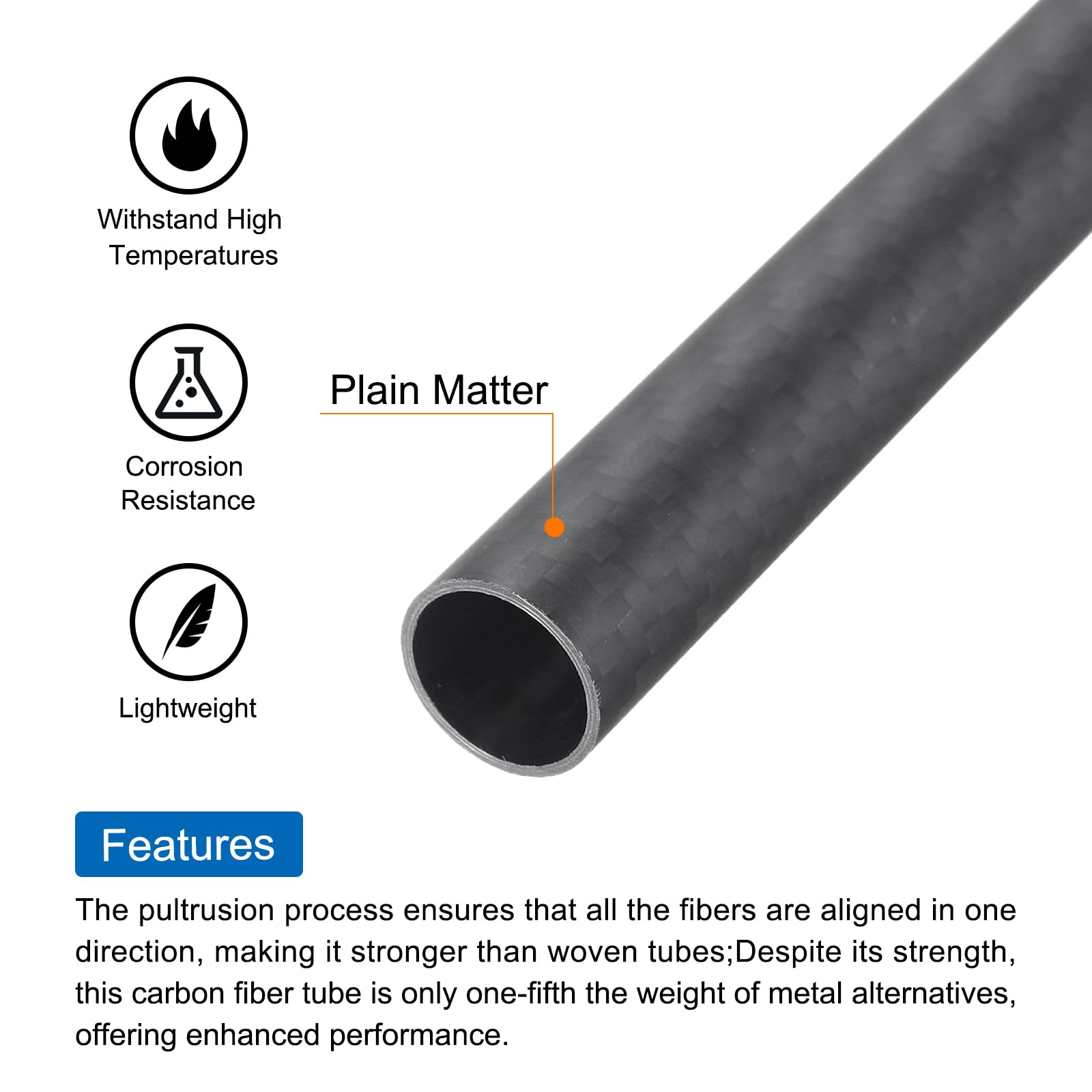 QUARKZMAN 1Pcs Tube En Fibre De Carbone 23 X 25 X 420Mm Surface Brillante Rod 3K Enroulé En Fibre De Carbone Naturelle Pour Avion Rc, Multicoptère, Quadricoptère