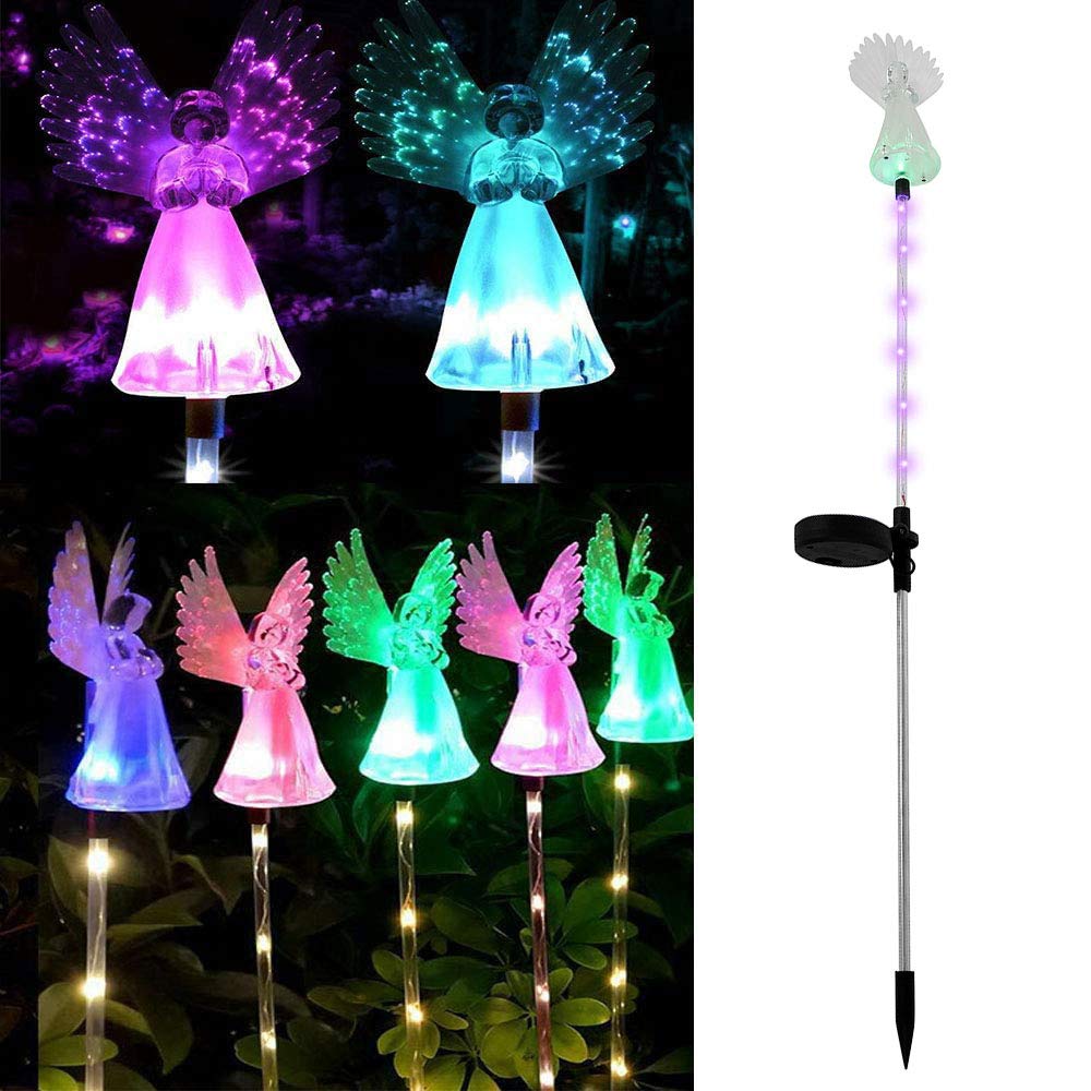 Qinglang 6Pcs Solar Angel Light Outdoor Garden Waterproof Solar Stake Lamp With Luminous Wings Lamps Multi-Color Changing Led Grave Lights Solar Powered Garden Ornaments For Garden Cemetery Sidewalk Yard Lawn