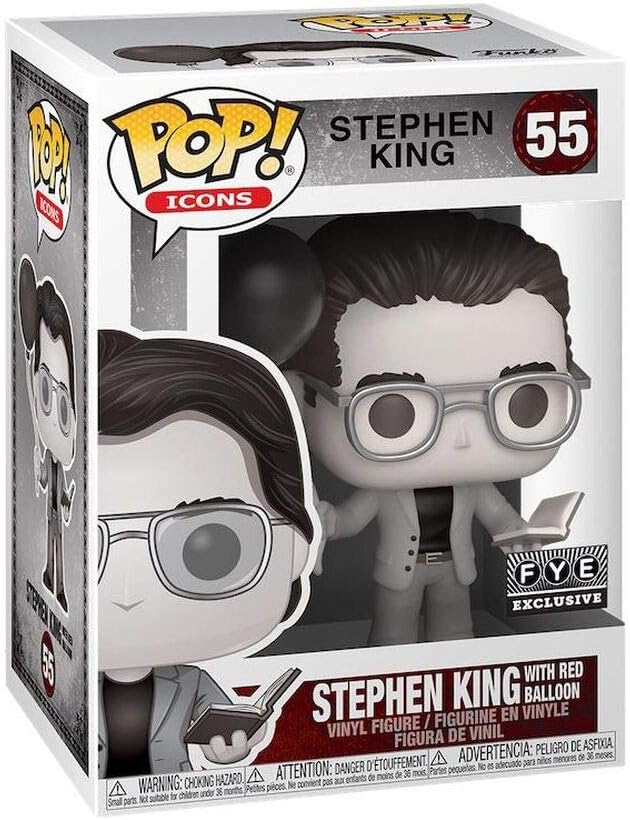 Funko , Multicolor,52236 POP Icons:Stephen King w/Red Balloon(B&W)