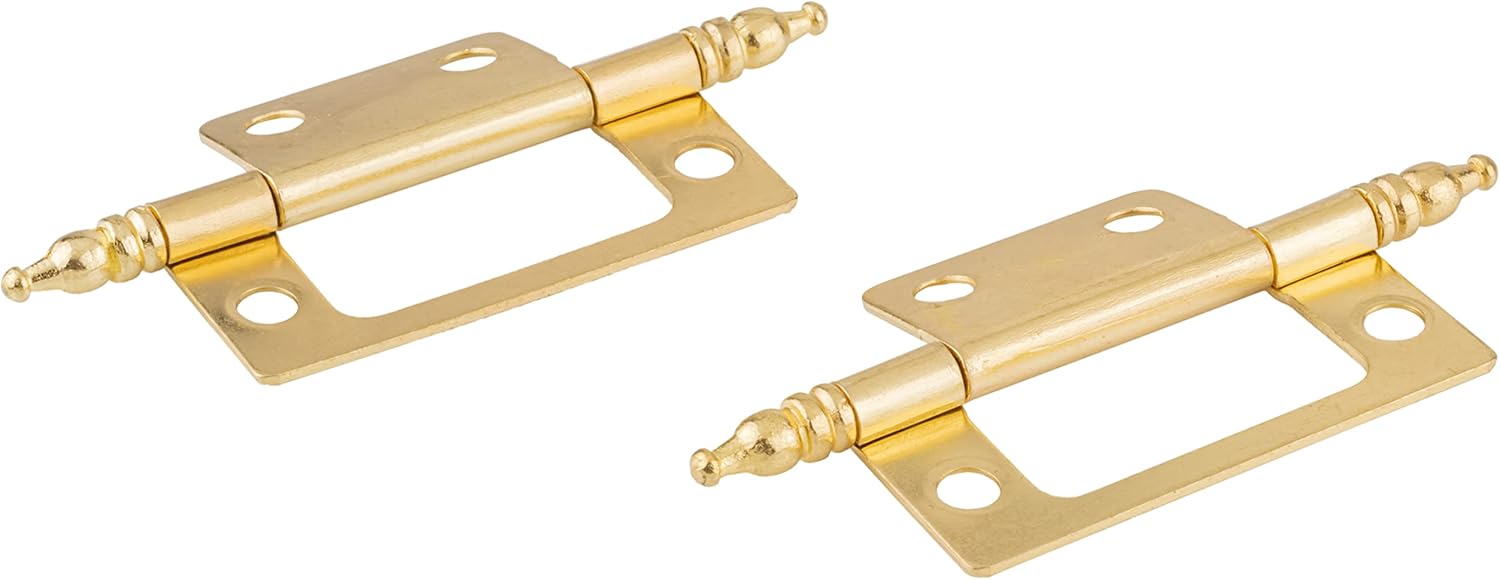 2" x 7/8" Brass Plated Non-Mortise Hinge with Finals | Pack of 20 | Cabinet Door Hinges | Furniture Hardware | NH4-SB (10)