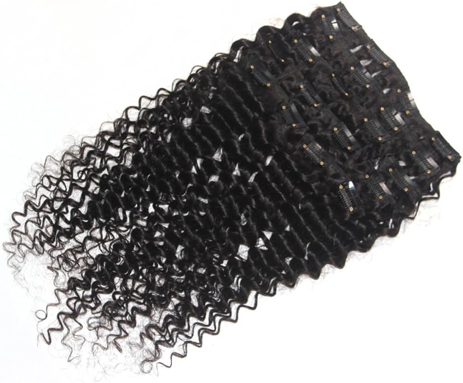 Forawme Curly Clip In Hair Extensions 8pcs/lot 100 Human Hair Clip On #1B Black 24 Inch 120g Soft Remy Full End Hair