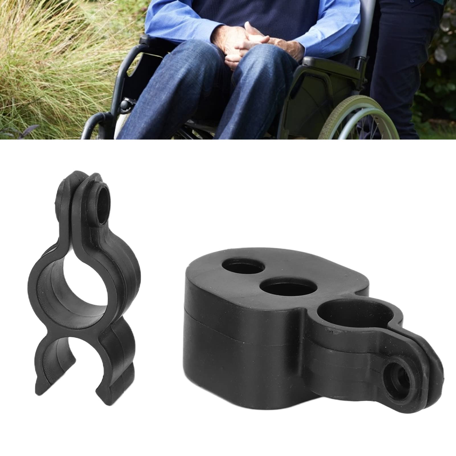 2 Pcs Walking Stick Holders, Wheelchair Cane Holder Non-Slip Rubber Cane Clip Bracket for 25mm Wheelchair Tubes - Image 4