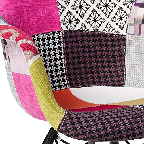 2Xhome Mid Century Modern Arm Chair With Black Wood Legs, Patchwork A Fabric #TOP3
