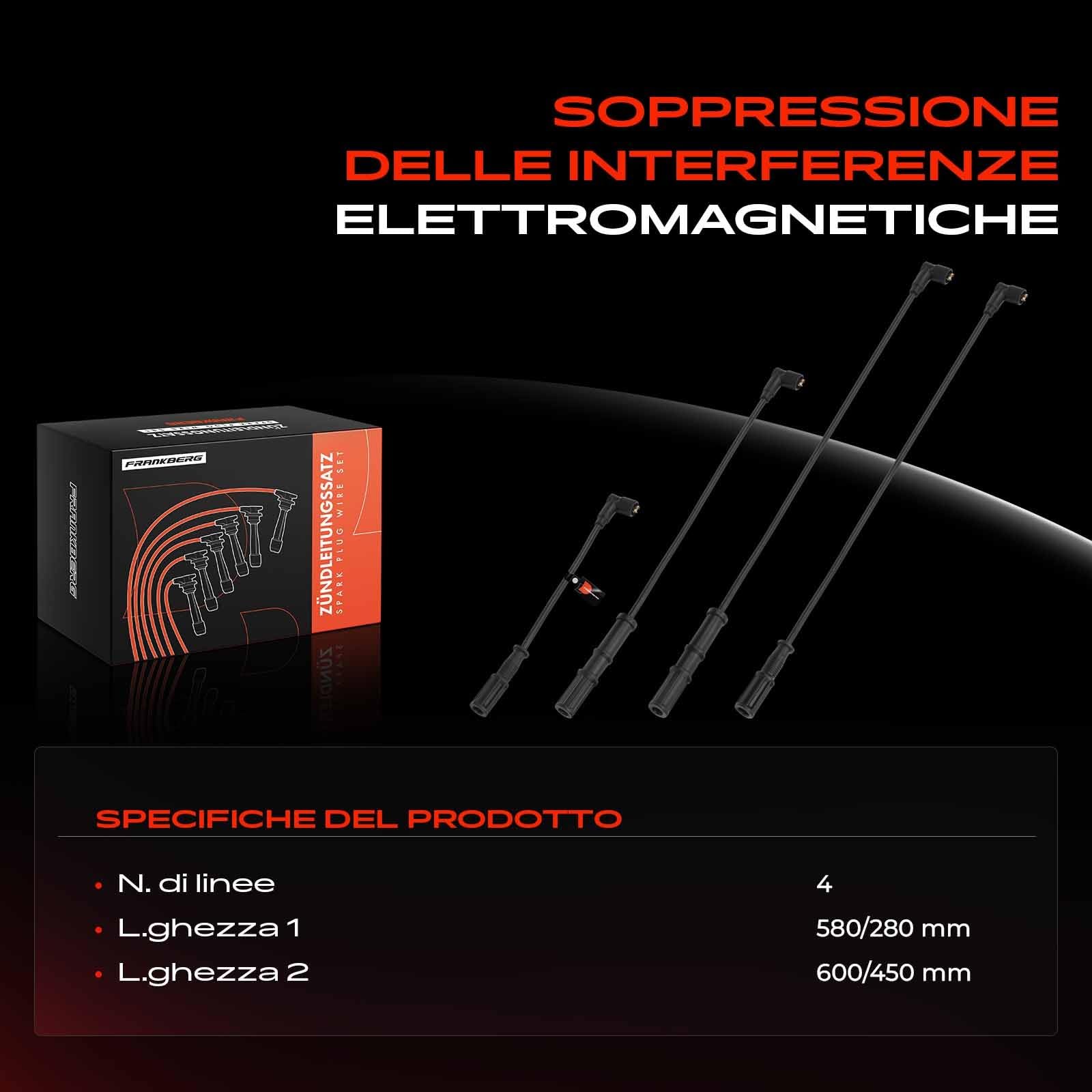 Frankberg Set di 4 cavi di accensione per motori a benzina 55202897 | Compatibile con: Box/Hatchback 141, Doblo Box/MPV 223, Fine settimana del Palio 171 173 178 373 374, Punto 188, 141