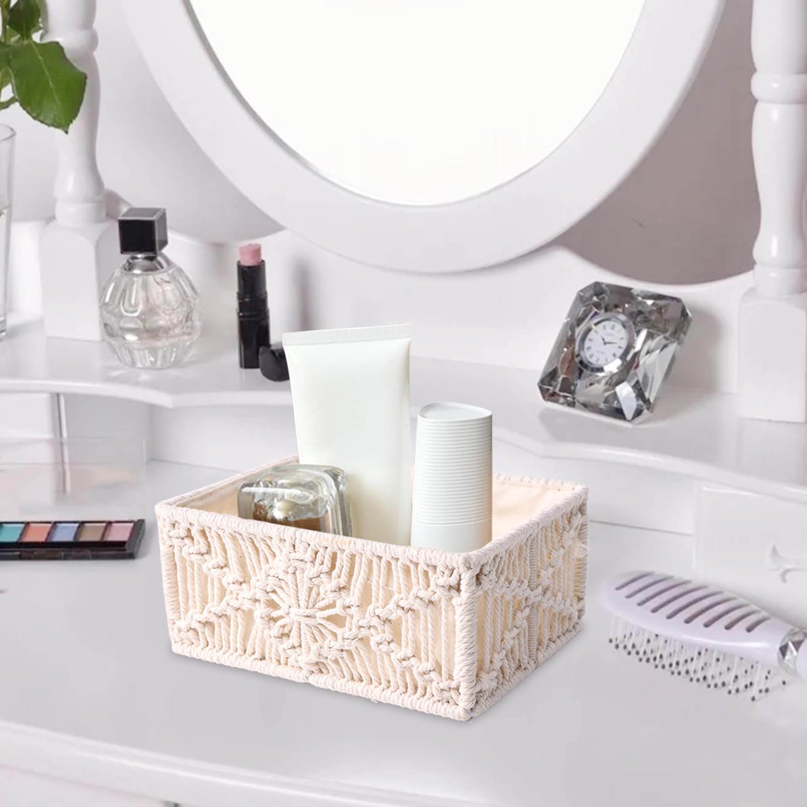 4 Stück Makramee Aufbewahrungskorb, Boho Geflochten Geschenkkorb, Handgemachte Gewebte Dekorative Arbeitsplatte Schrank Organizer Für Badezimmer-WC-Arbeitsplatte