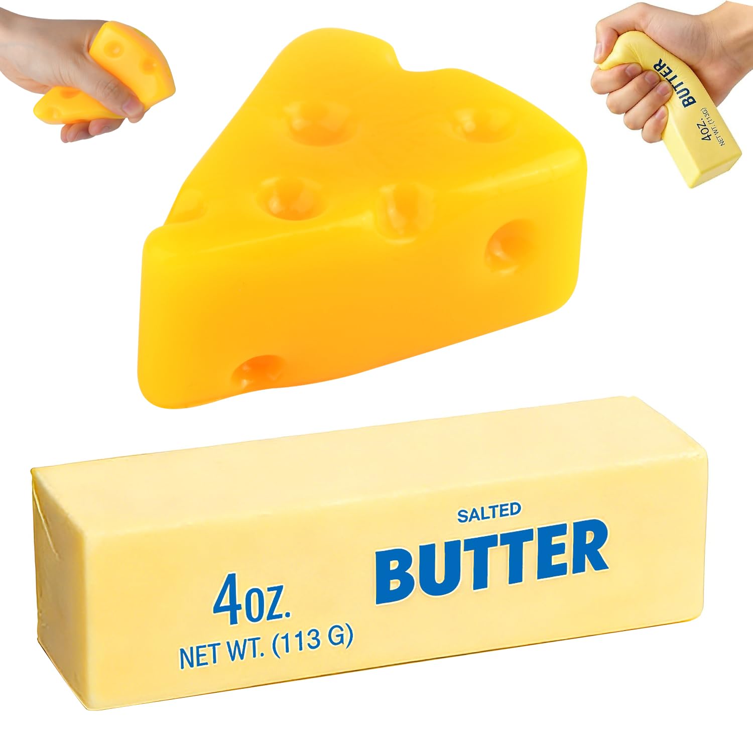 2PCS Cheese Squishy Toys, Butter Squishy Set with Cheese, Soft PU Butter Stick Squishy, Slow Rising Sensory Fidget Toys for Kids and Adults — image 1