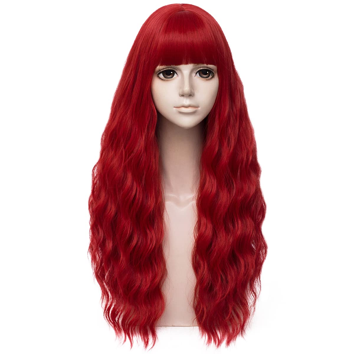 Mildiso Red Wigs for Women 26" Long Red Wig with Bangs Red
