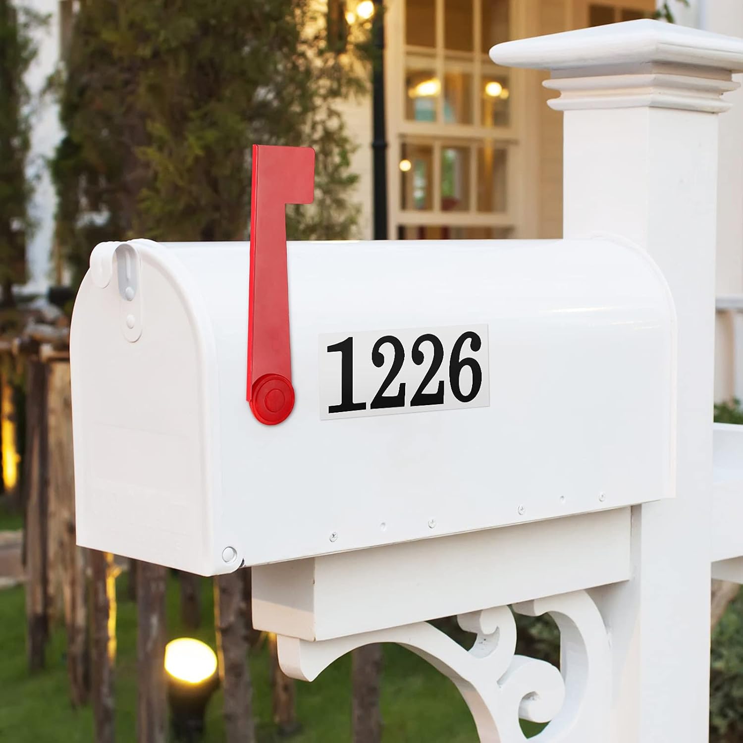Mudder Mailbox Replacement Flag Kit Stainless Steel Red Flag with Self Stick Mailbox Number Stickers Sheet(White Background and Black Words)