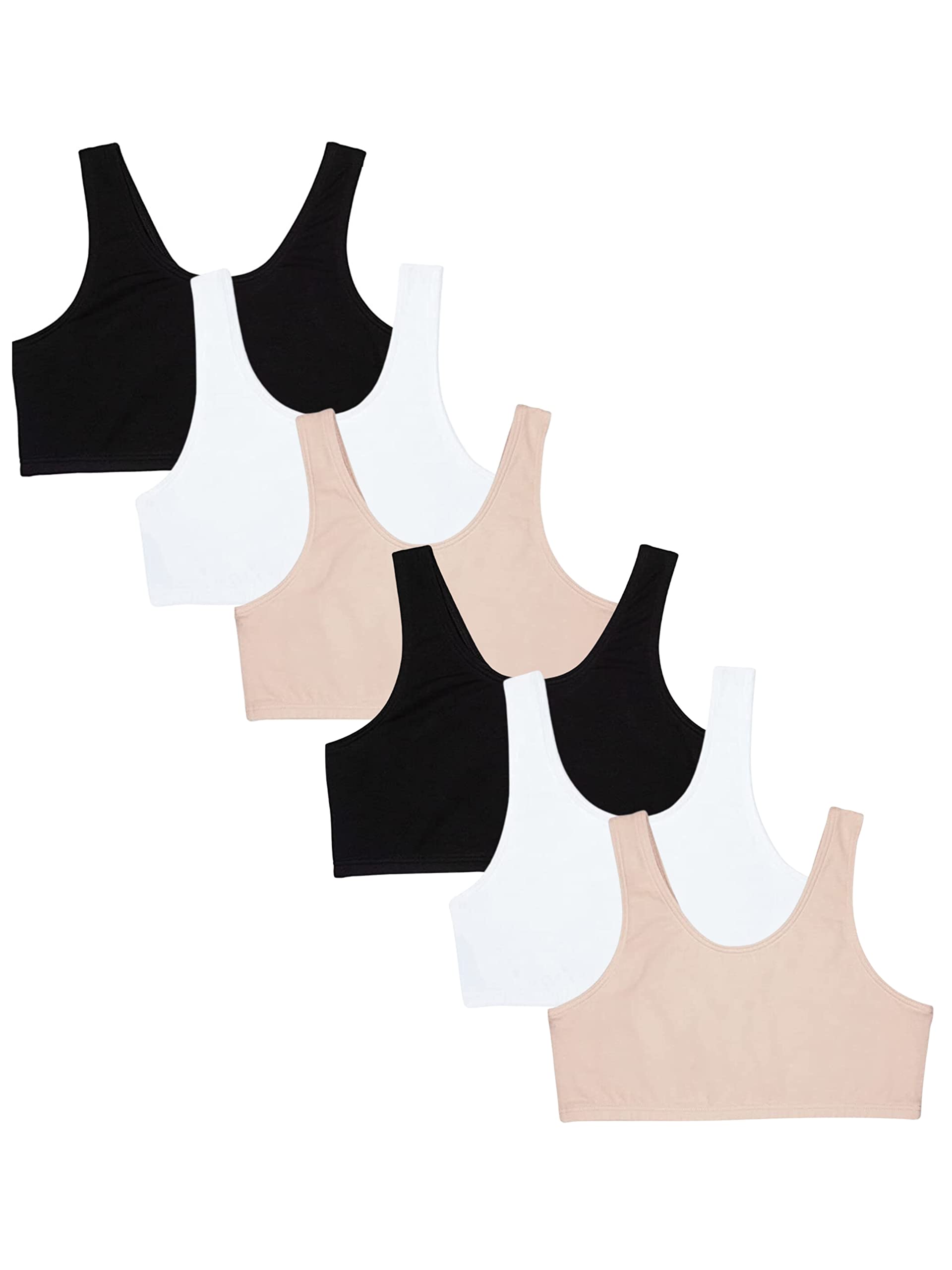 Sports Bra for Women & Girls, Cotton Non-Padded Full Coverage Beginners Non-Wired T-Shirt Workout Bra with Regular Broad Strap, Activewear Training Bra for Teenager Kids (Pack of 6)-image-42