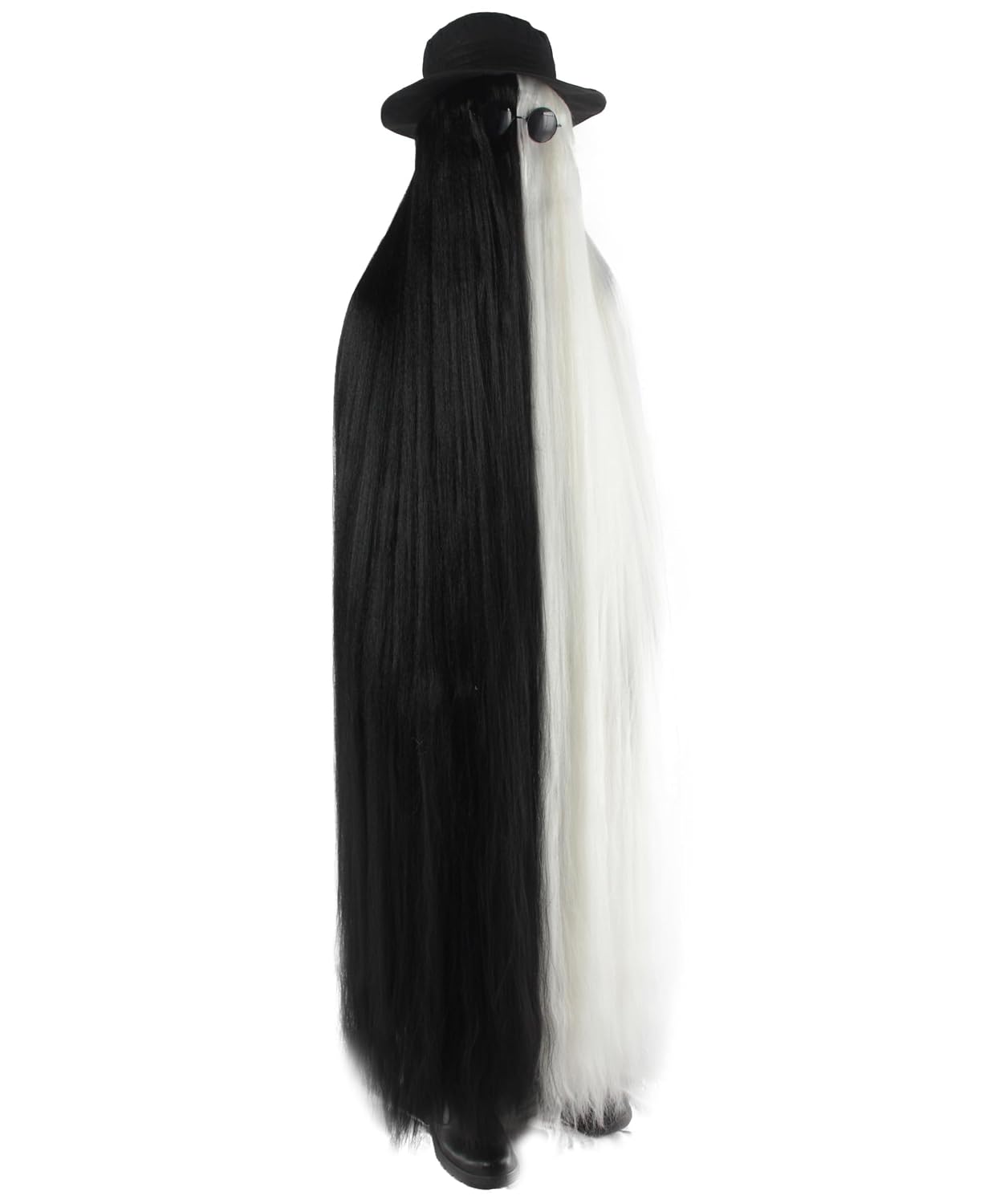 Unisex Dapper Creature 66-Inch Extra Long Styles Wig | Adult Playboy Wigs for Men and Women | Fictional Character Mysterious Hairy Costume Wig for Halloween Cosplay - Mixed Black white