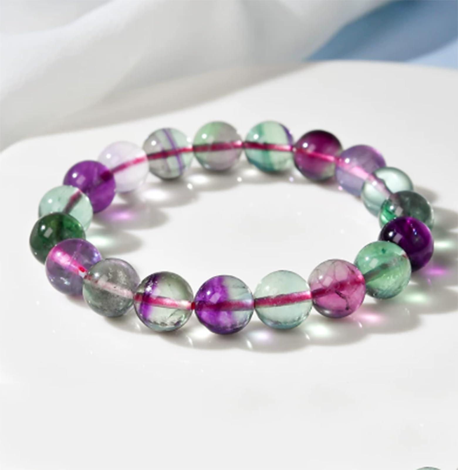 Pulsera de fluorita Natural Multicolor de Grado 5A para Mujer, con Cuentas de Cristal, Pulsera elástica con Gemas, Piedras Naturales, Joyas, Regalos,8mm