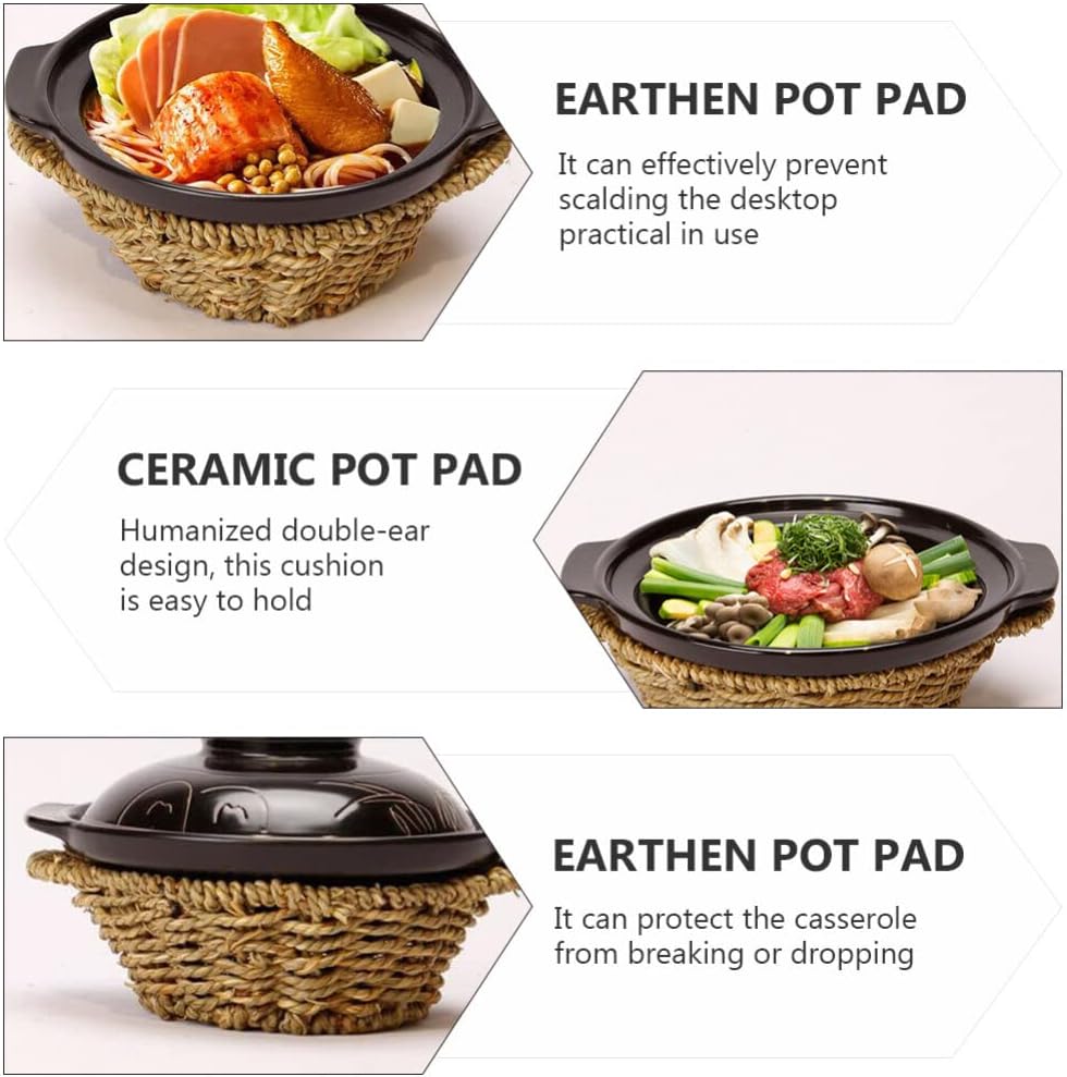 Angoily 1pc Hand-woven Straw Casserole Mat Lightweight Pot Cushion for Safe Serving Multi-purpose Storage Basket for Dinner Table Decor No Odor Rustic Kitchen Accessory