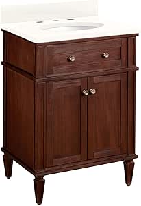 Signature Hardware 464556 Elmdale 24" Free Standing Double Vanity Set with Mahogany Cabinet, Vanity Top, and Oval Undermount Vitreous China Sink - 8" Faucet Holes