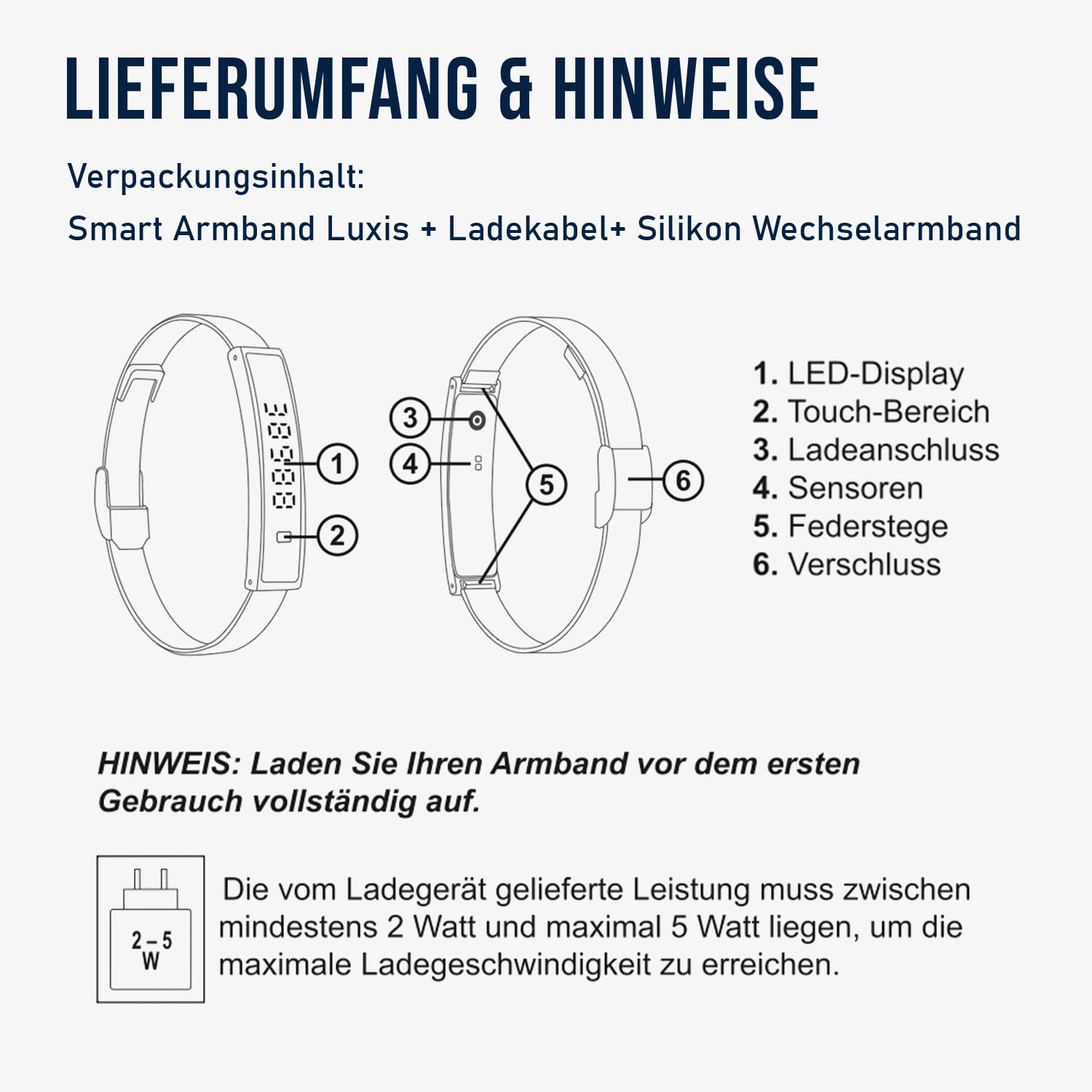 Fontastic Smartband Luxis LED-Display Pulsmesser SpO2 Schlaftracker Schrittzähler BT 5.3 1ATM Metallband Silikonband Roségold