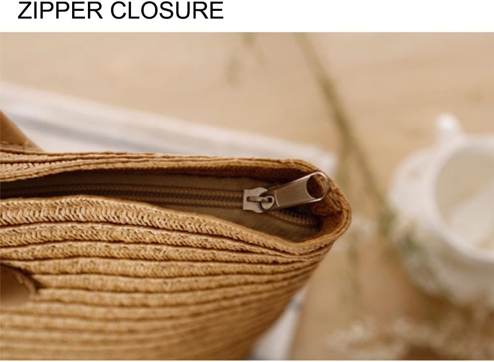 Women's Classic Straw Summer Beach Shoulder Bag Handbag Tote With PU Leather Straps Handmade Purse