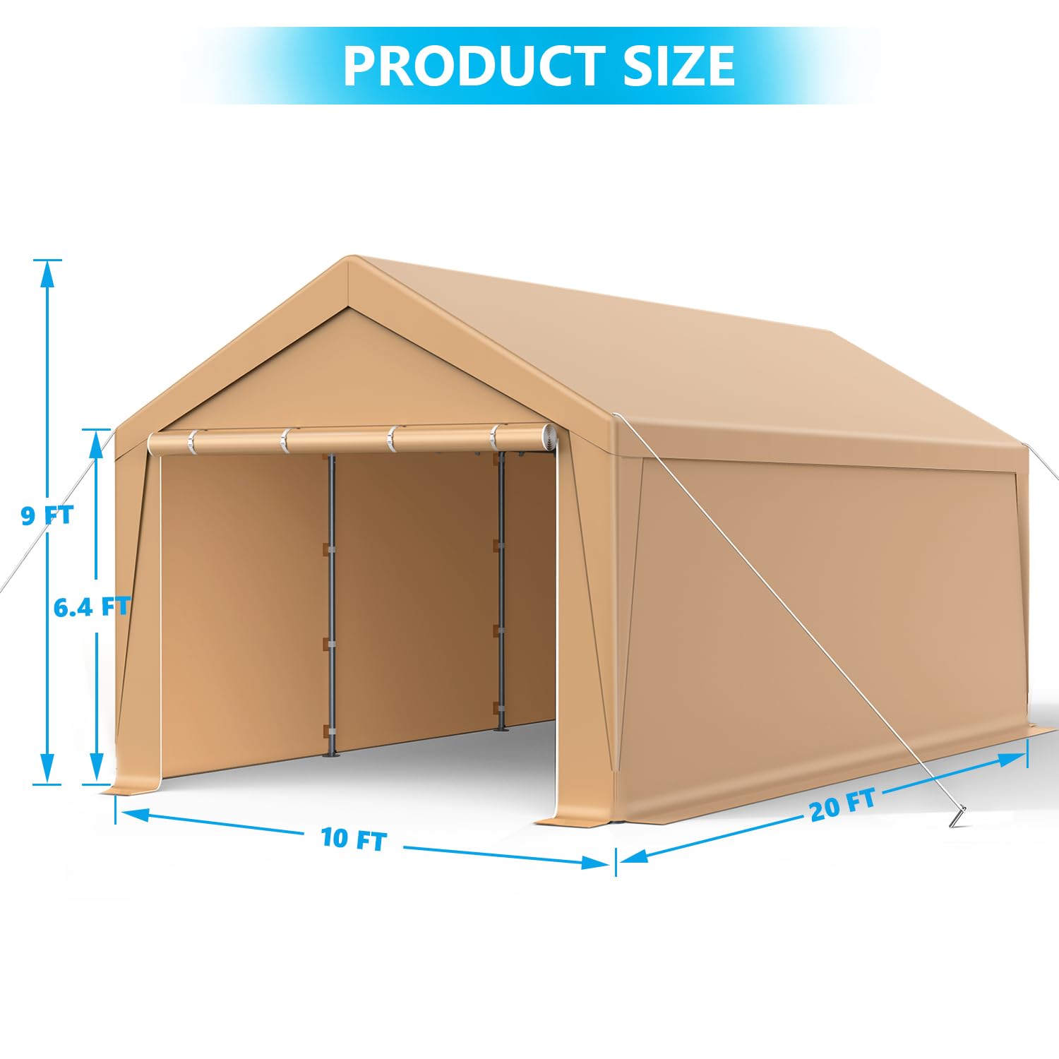 Heavy Duty Carport Tunearary 10 X 20 Steel Roof With Roll-Up
