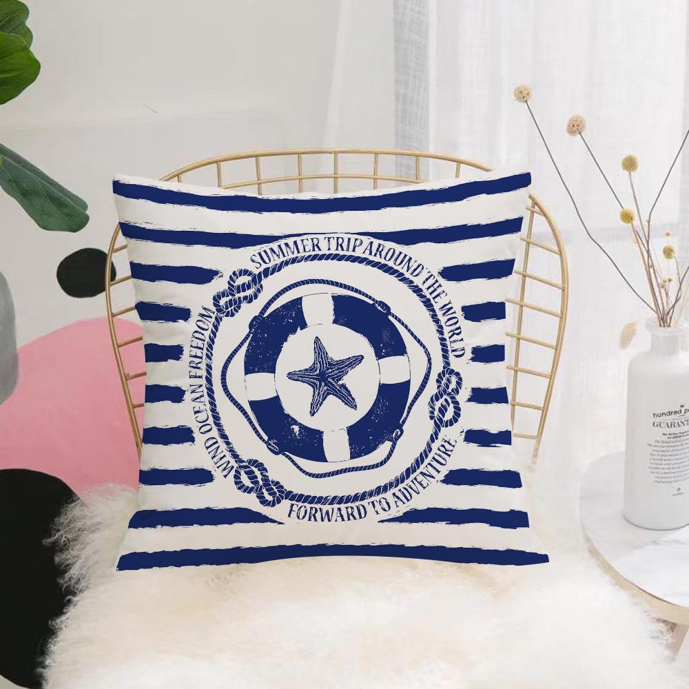 HYOSXW Cushion Cover,Throw Pillow Case Home Decorative for Living Room Bedroom Sofa Chair 16X16 Inch,Blue white l emblem with and starfish on a striped background,Pillowcase 40X40cm