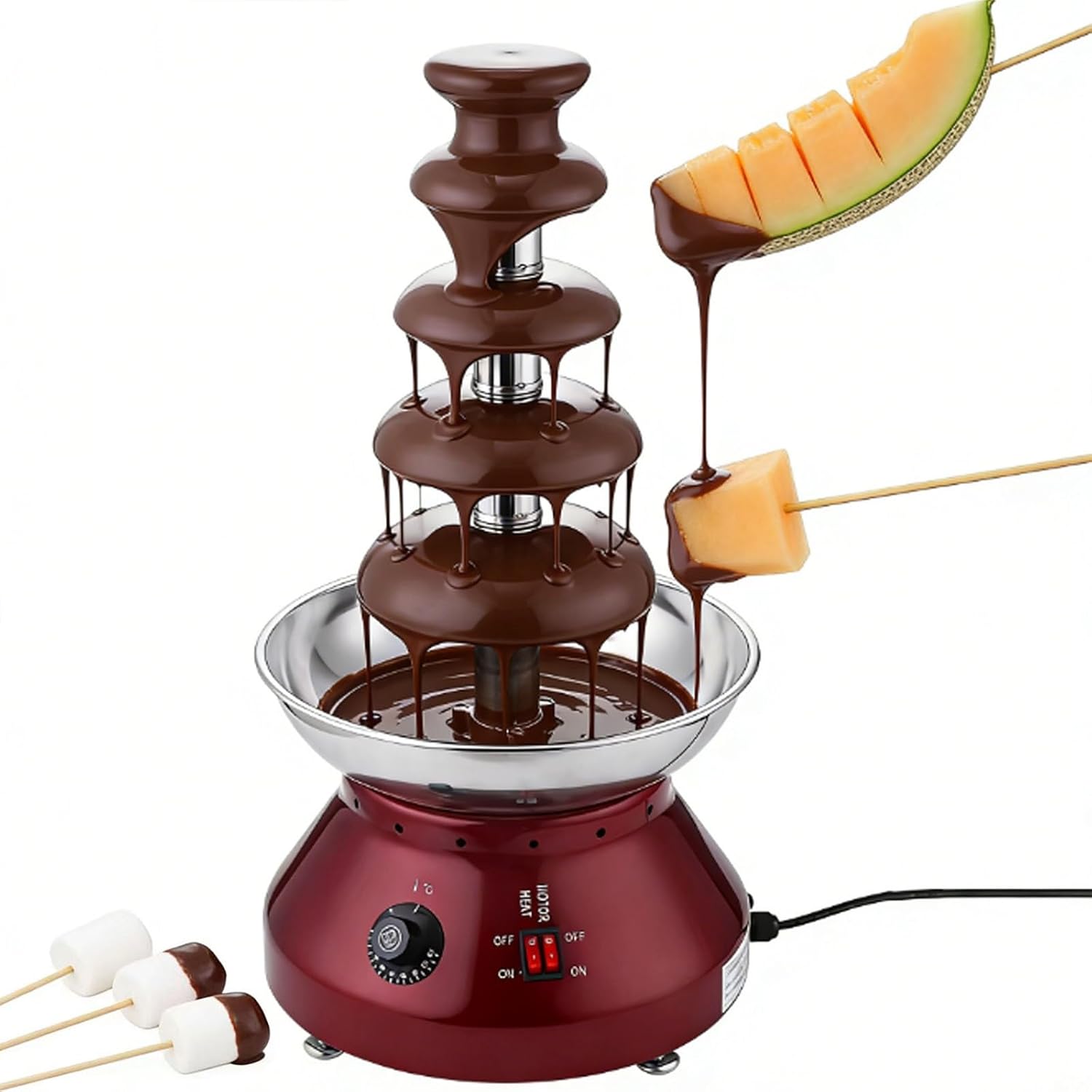 Commercial Chocolate Fountain 5 Tier 7 Lbs, Electric Chocolate Melting Machine, 86-230°F Adjustable Temperature, Stainless Steel Fondue Tower, for Wedding, Party