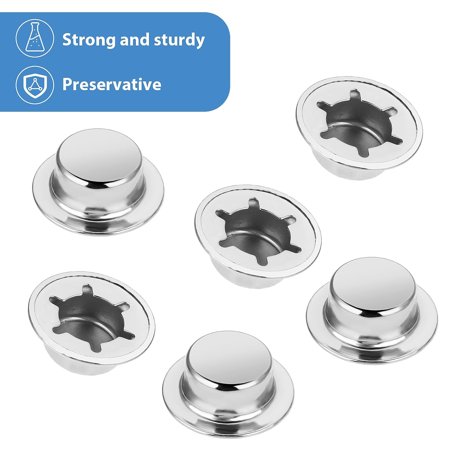 1/2 Push Nut Axle Cap, 6 Pack Push on Pushnut Cap Spring Steel Permanent Washer Caps with Mechanical Zinc Plating for Hand Trucks, Rolling Bins and Lawn Push Wagons Alternative for Cotter Pins