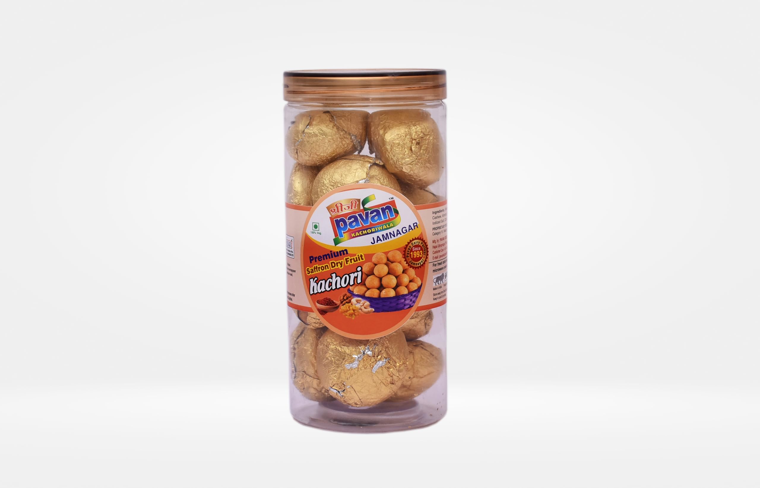 Pavan Saffron Dry Fruit Kachori 400g | Sweet and Spicy Stuffed | Stuffed with Deliciousness | Crispy & Crunchy | Ready to Eat Indian Snack | Festival Snacks Gift Pack (Saffron Dry Fruit Kachori)-image-1