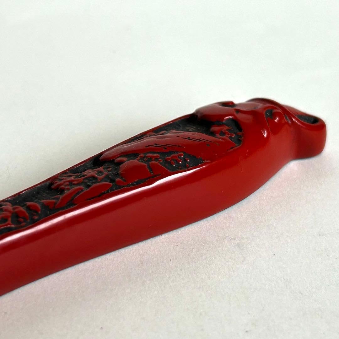 堆朱 漆塗り 書道 書道用具 文鎮 ペーパーウエィト 彫刻漆器