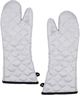 Chef Approved 17" Tall Silicone Cloth Oven and Freezer Mitts | One Pair Ambidextrous Heat Resistant Pot Holder Non-Slip Grip Pan Grabber for Kitchen Restaurant Catering Service | 0.25"W x 17"H, White