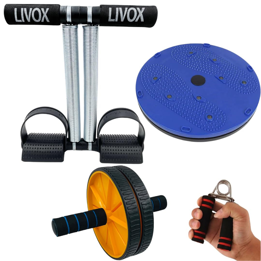 LIVOX Double Spring Tummy Trimmer Dual Wheel Abs Roller for Abs Workout Hand Griper with Tummy Twister Home Gym Equipment for Men Women Home Gym Kit Combo (Multi) (B096VYZ7TZ) Amazon Price History, Amazon Price Tracker