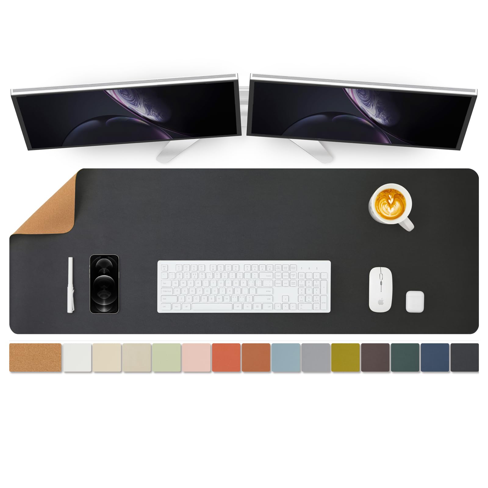 Cork Purple Desk Mat - Dual-Sided Desk Pad for Office and Home - Desk Organization and Accessories - Ideal for Large Mouse Pad and Desk Mats on Top of Desks(31.5"x 15.7"): Black 47.2"x 17"